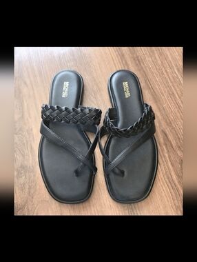 Michael Kors Black Braided Strap Slide Sandals - 8